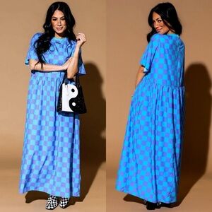 Dressed In Lala Never Too Much Oversized Maxi Dress Blue Purple Checker
